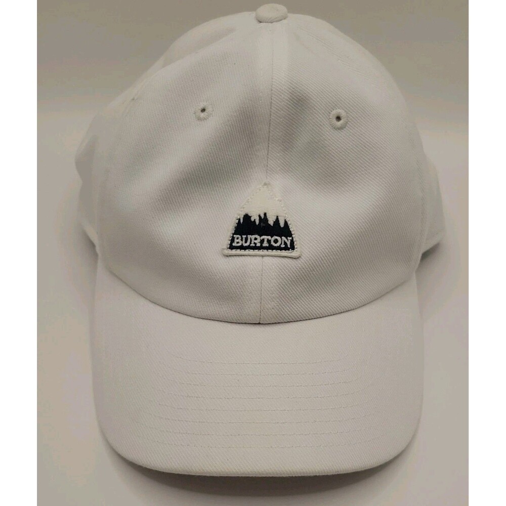 Burton Snowboards Leather StrapBack Baseball Hat Rad Dad Cap Mountain Logo White